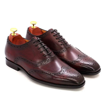 Luxury Men's Dress Shoes Genuine Calf Leather Oxford Shoes for Men Wingtip Brogue Comfortable Business Formal Shoes Male - FLORANZANI- Beauté & Santé