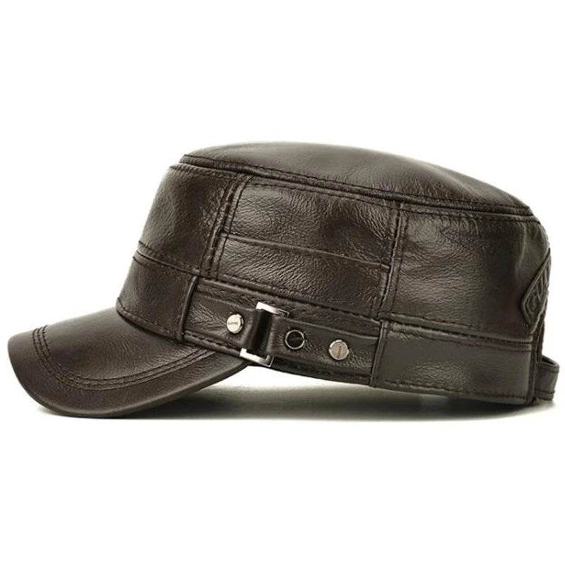 Men's Military Hats Quality Cowhide Genuine Leather Hat Men Autumn Winter New Thermal Adjustable Size Brands Baseball Caps - FLORANZANI- Beauté & Santé