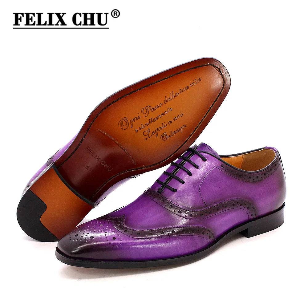 Luxury Men's Dress Shoes Genuine Calf Leather Oxford Shoes for Men Wingtip Brogue Comfortable Business Formal Shoes Male - FLORANZANI- Beauté & Santé