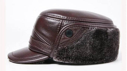 Winter Men's Genuine Leather Hat Thicken Leather Cowhide Baseball Caps With Warm Dad's Hats Sombrero De Cuero Del Hombre Super - FLORANZANI- Beauté & Santé