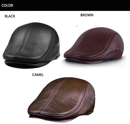 Men's First Layer Cowhide Leather Hat Winter Berets Male Warm Ear Protection Cap 100% Genuine Leather Dad Hat Wholesale Leisure - FLORANZANI- Beauté & Santé