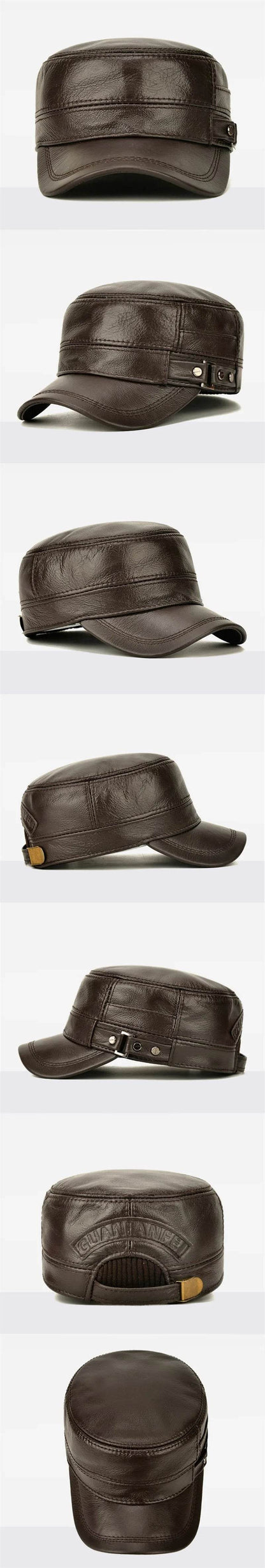 Men's Military Hats Quality Cowhide Genuine Leather Hat Men Autumn Winter New Thermal Adjustable Size Brands Baseball Caps - FLORANZANI- Beauté & Santé