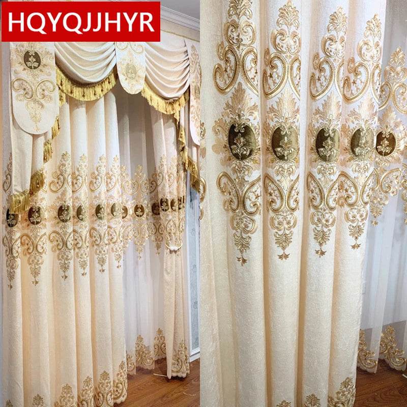 European Style High Quality Chenille Embroidered Blackout Villa Beige Curtains For Living Room Custom Voile Curtain For Bedroom - FLORANZANI- Beauté & Santé