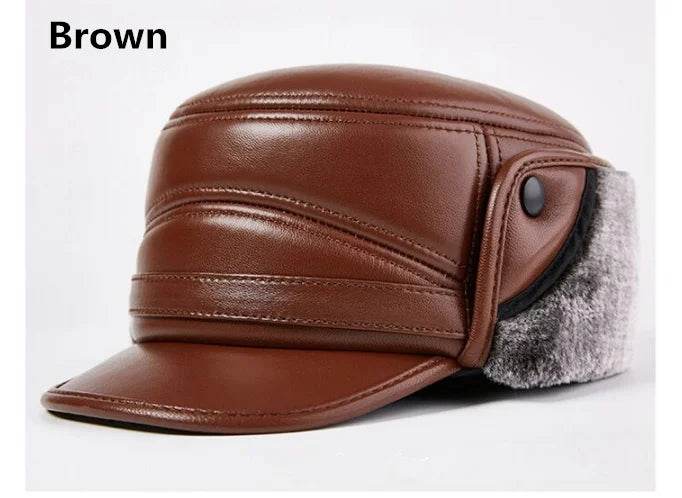 Winter Men's Genuine Leather Hat Thicken Leather Cowhide Baseball Caps With Warm Dad's Hats Sombrero De Cuero Del Hombre Super - FLORANZANI- Beauté & Santé