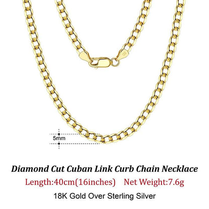 Rinntin 18K Gold Over 925 Sterling Silver 3mm/5mm Italian Diamond Cut Cuban Link Curb Chain Necklace for Women Men Jewelry SC60 - FLORANZANI- Beauté & Santé