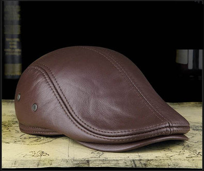 Men's First Layer Cowhide Leather Hat Winter Berets Male Warm Ear Protection Cap 100% Genuine Leather Dad Hat Wholesale Leisure - FLORANZANI- Beauté & Santé