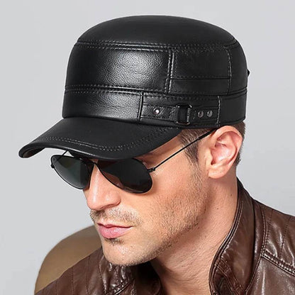 Genuine Leather First layer cowhide Cap Men Flat Caps Army Military Hat Elegant Man Baseball Cap Adjustable British Vintage - FLORANZANI- Beauté & Santé