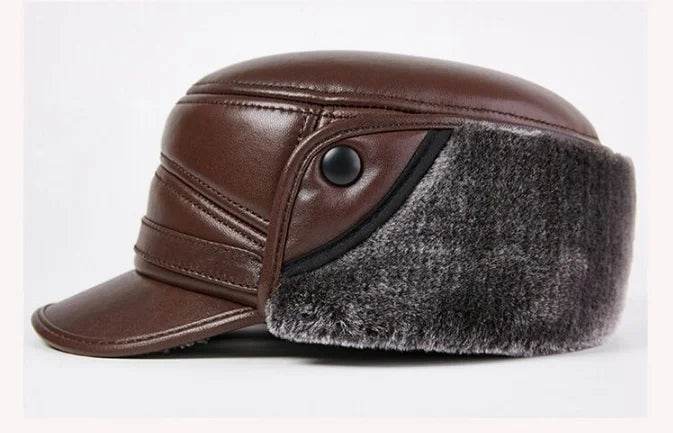 Winter Men's Genuine Leather Hat Thicken Leather Cowhide Baseball Caps With Warm Dad's Hats Sombrero De Cuero Del Hombre Super - FLORANZANI- Beauté & Santé