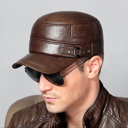 Genuine Leather First layer cowhide Cap Men Flat Caps Army Military Hat Elegant Man Baseball Cap Adjustable British Vintage - FLORANZANI- Beauté & Santé