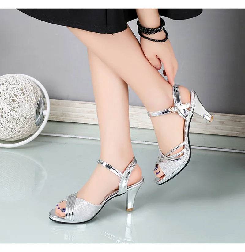 2024 Peep toe High Heels Sandals Women Summer Shoes Fashion Brand Women Sandals Casual Lady Heels 6cm Gold Silver A3422 - FLORANZANI- Beauté & Santé