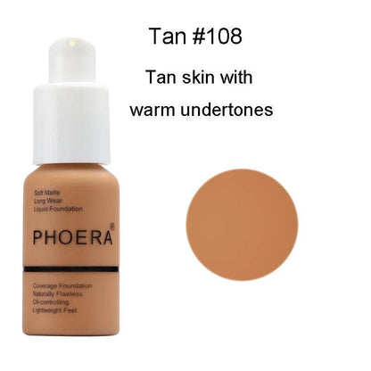 PHOERA 30ml Foundation Makeup 10 Colors Liquid Matte Moisturizer Face Base High Coverage Brighten Concealer Cream TSLM1 - FLORANZANI- Beauté & Santé