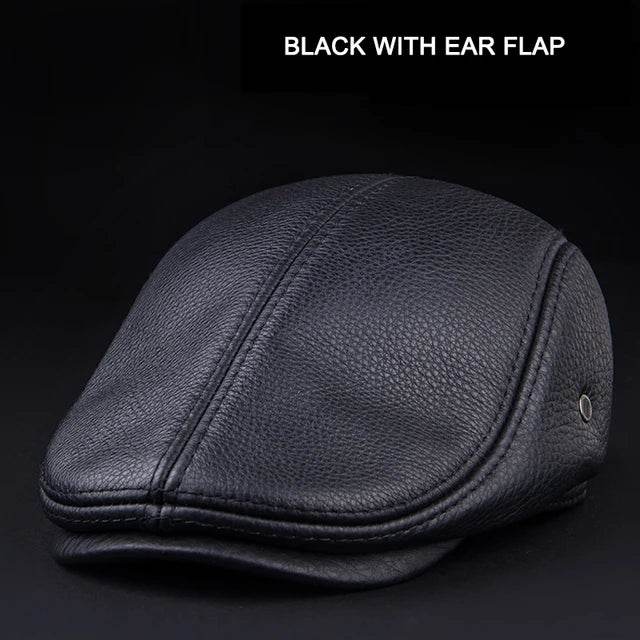 Men's First Layer Cowhide Leather Hat Winter Berets Male Warm Ear Protection Cap 100% Genuine Leather Dad Hat Wholesale Leisure - FLORANZANI- Beauté & Santé