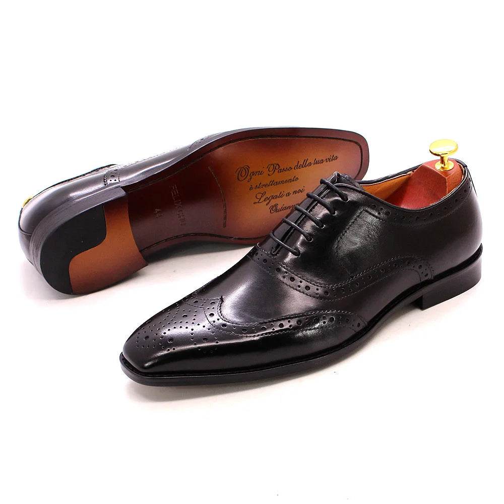 Luxury Men's Dress Shoes Genuine Calf Leather Oxford Shoes for Men Wingtip Brogue Comfortable Business Formal Shoes Male - FLORANZANI- Beauté & Santé