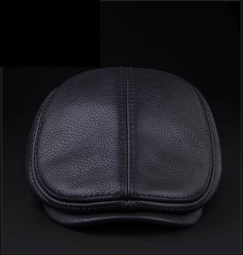 Men's First Layer Cowhide Leather Hat Winter Berets Male Warm Ear Protection Cap 100% Genuine Leather Dad Hat Wholesale Leisure - FLORANZANI- Beauté & Santé