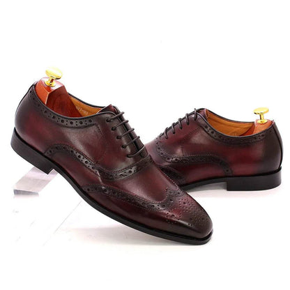 Luxury Men's Dress Shoes Genuine Calf Leather Oxford Shoes for Men Wingtip Brogue Comfortable Business Formal Shoes Male - FLORANZANI- Beauté & Santé