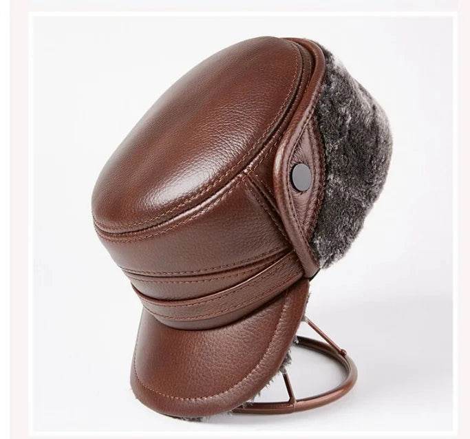 Winter Men's Genuine Leather Hat Thicken Leather Cowhide Baseball Caps With Warm Dad's Hats Sombrero De Cuero Del Hombre Super - FLORANZANI- Beauté & Santé