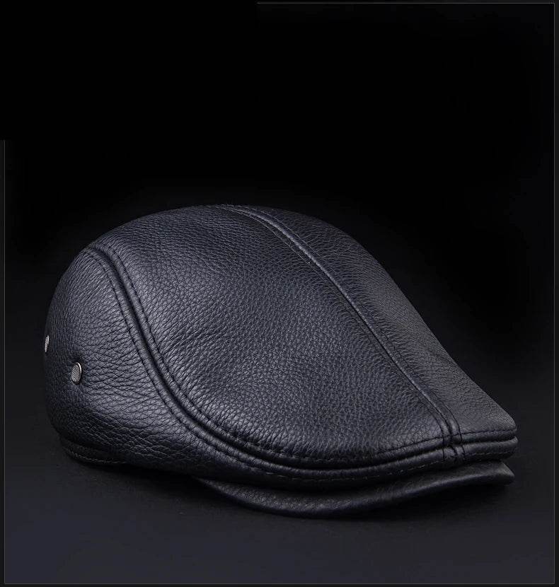 Men's First Layer Cowhide Leather Hat Winter Berets Male Warm Ear Protection Cap 100% Genuine Leather Dad Hat Wholesale Leisure - FLORANZANI- Beauté & Santé