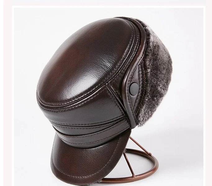 Winter Men's Genuine Leather Hat Thicken Leather Cowhide Baseball Caps With Warm Dad's Hats Sombrero De Cuero Del Hombre Super - FLORANZANI- Beauté & Santé