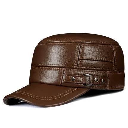 Genuine Leather First layer cowhide Cap Men Flat Caps Army Military Hat Elegant Man Baseball Cap Adjustable British Vintage - FLORANZANI- Beauté & Santé