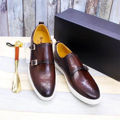 Men's Leather Shoes Casual Shoes Premium Classic White Brogue Handmade Leather Shoes Men's Fashion Dating Flat Party Shoes - FLORANZANI- Beauté & Santé