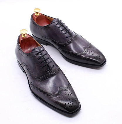 Luxury Men's Dress Shoes Genuine Calf Leather Oxford Shoes for Men Wingtip Brogue Comfortable Business Formal Shoes Male - FLORANZANI- Beauté & Santé