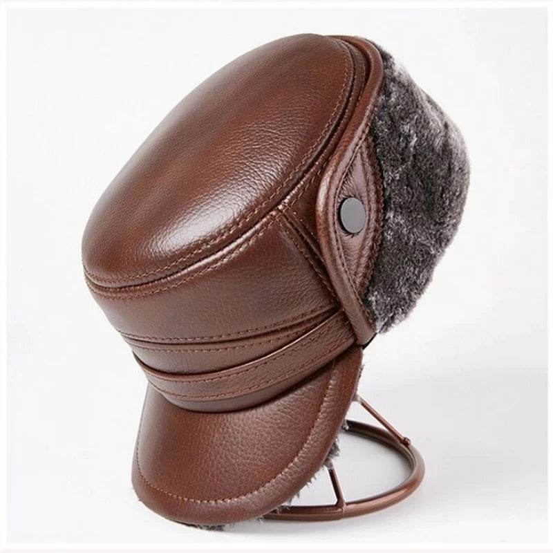 Winter Men's Genuine Leather Hat Thicken Leather Cowhide Baseball Caps With Warm Dad's Hats Sombrero De Cuero Del Hombre Super - FLORANZANI- Beauté & Santé