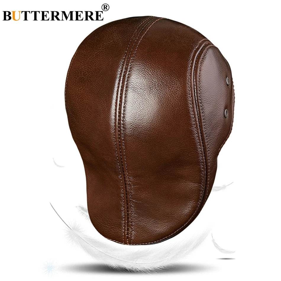 BUTTERMERE Flat Caps Men Real Leather Duckbill Hats Berets Earflaps Black Casual Directors Cap Male Vintage Winter Driving Caps - FLORANZANI- Beauté & Santé