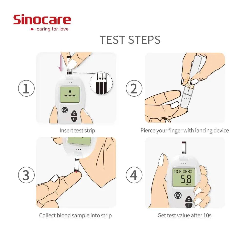 Sinocare Safe-Accu Blood Glucose Meter Glucometer Kit Diabetes Tester 50/100 Test Strips Lancets Medical Blood Sugar Meter - FLORANZANI- Beauté & Santé