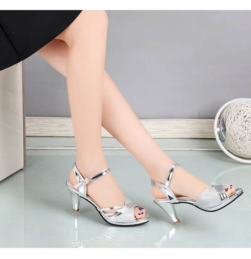 2024 Peep toe High Heels Sandals Women Summer Shoes Fashion Brand Women Sandals Casual Lady Heels 6cm Gold Silver A3422 - FLORANZANI- Beauté & Santé