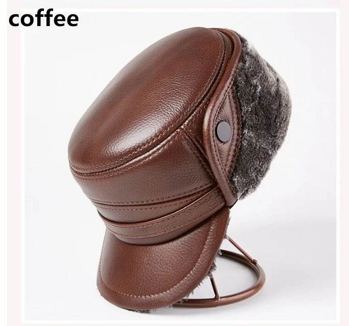 Winter Men's Genuine Leather Hat Thicken Leather Cowhide Baseball Caps With Warm Dad's Hats Sombrero De Cuero Del Hombre Super - FLORANZANI- Beauté & Santé