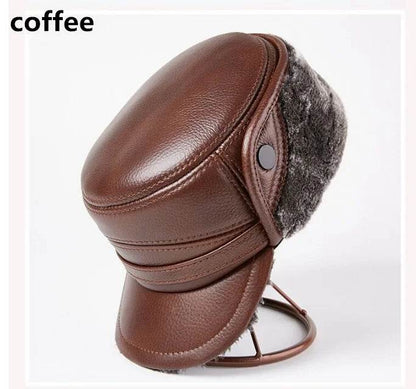 Winter Men's Genuine Leather Hat Thicken Leather Cowhide Baseball Caps With Warm Dad's Hats Sombrero De Cuero Del Hombre Super - FLORANZANI- Beauté & Santé