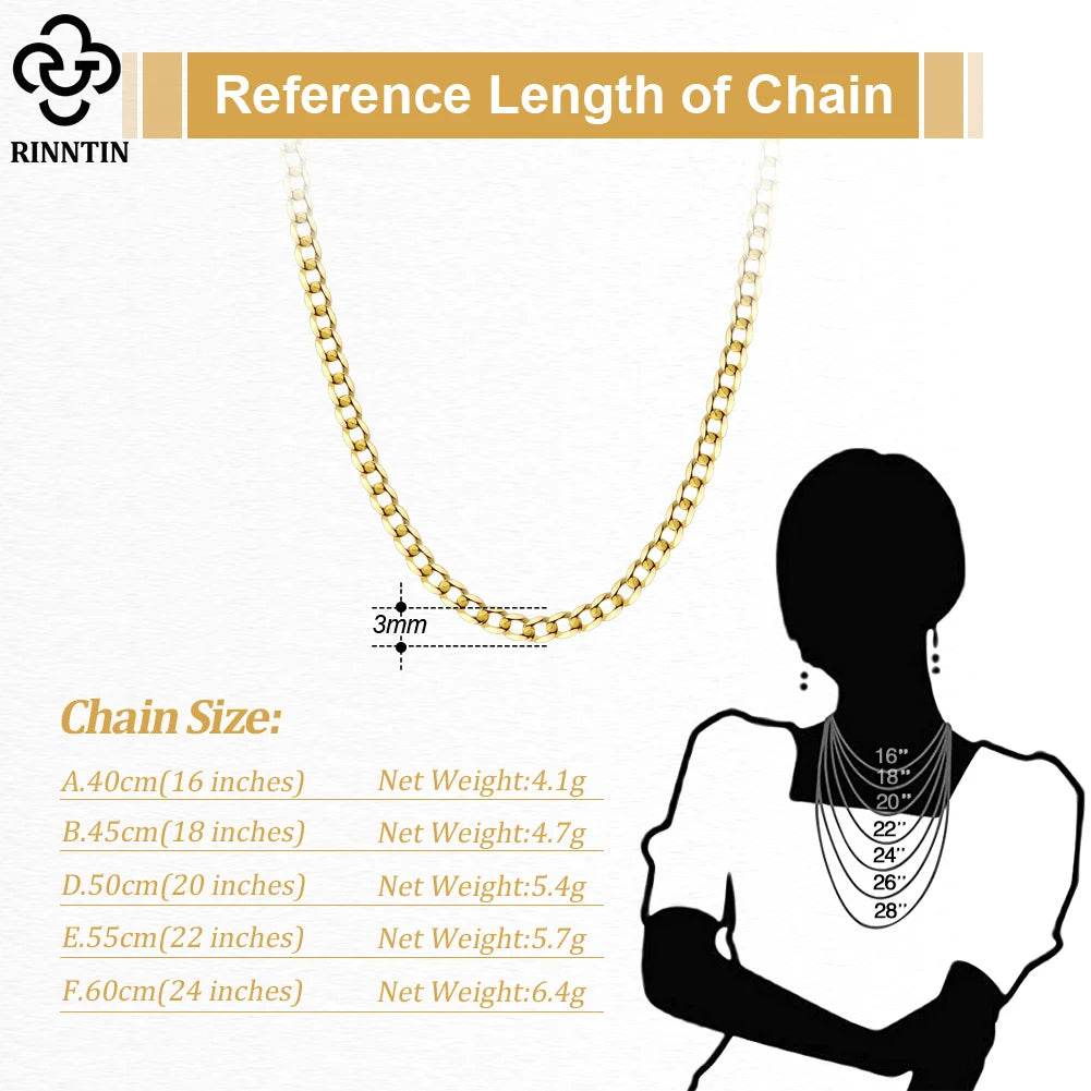 Rinntin 18K Gold Over 925 Sterling Silver 3mm/5mm Italian Diamond Cut Cuban Link Curb Chain Necklace for Women Men Jewelry SC60 - FLORANZANI- Beauté & Santé