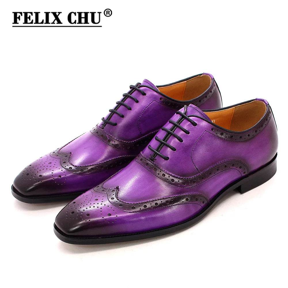 Luxury Men's Dress Shoes Genuine Calf Leather Oxford Shoes for Men Wingtip Brogue Comfortable Business Formal Shoes Male - FLORANZANI- Beauté & Santé