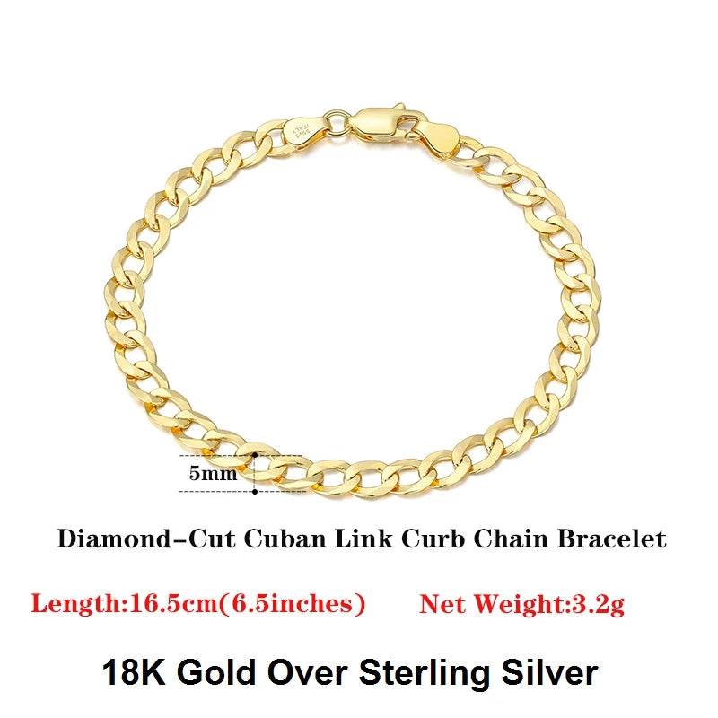 Rinntin 18K Gold Over 925 Sterling Silver 3mm/5mm Italian Diamond Cut Cuban Link Curb Chain Necklace for Women Men Jewelry SC60 - FLORANZANI- Beauté & Santé