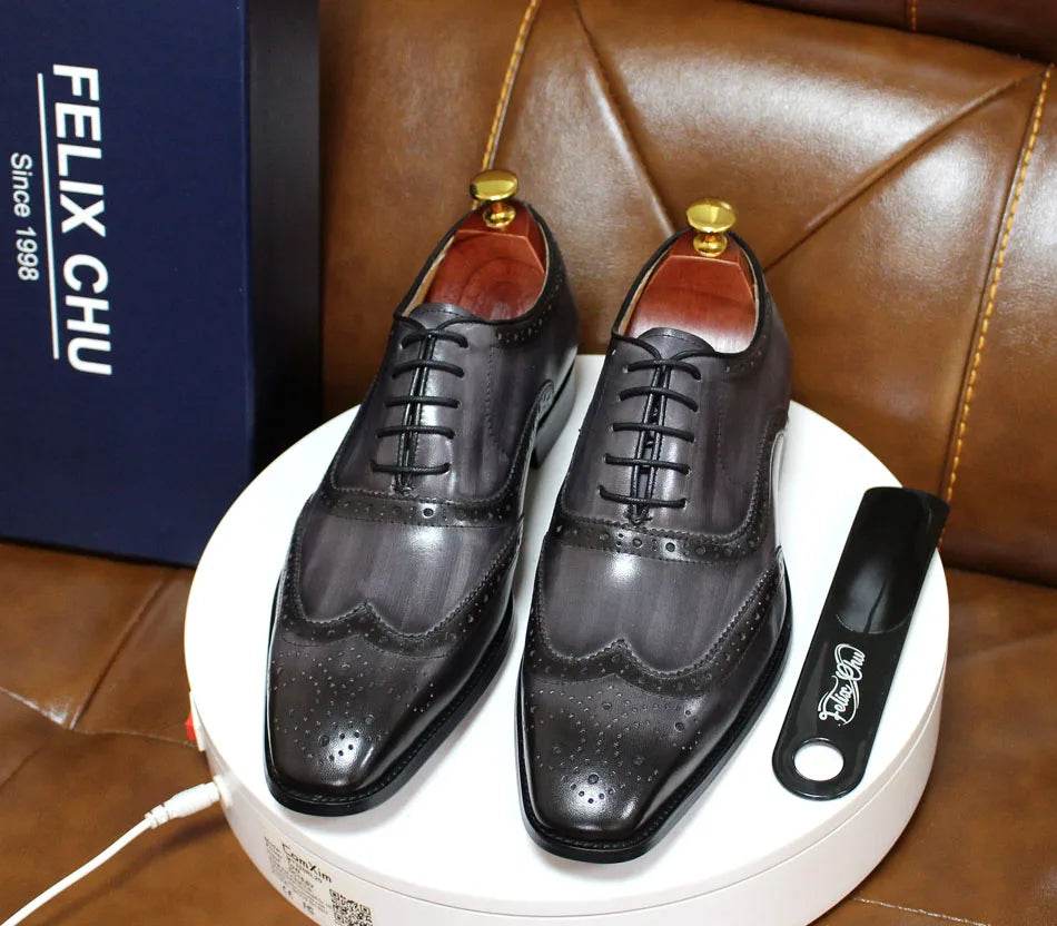 Luxury Men's Dress Shoes Genuine Calf Leather Oxford Shoes for Men Wingtip Brogue Comfortable Business Formal Shoes Male - FLORANZANI- Beauté & Santé