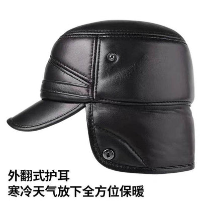 Winter Men's Genuine Leather Hat Thicken Leather Cowhide Baseball Caps With Warm Dad's Hats Sombrero De Cuero Del Hombre Super - FLORANZANI- Beauté & Santé