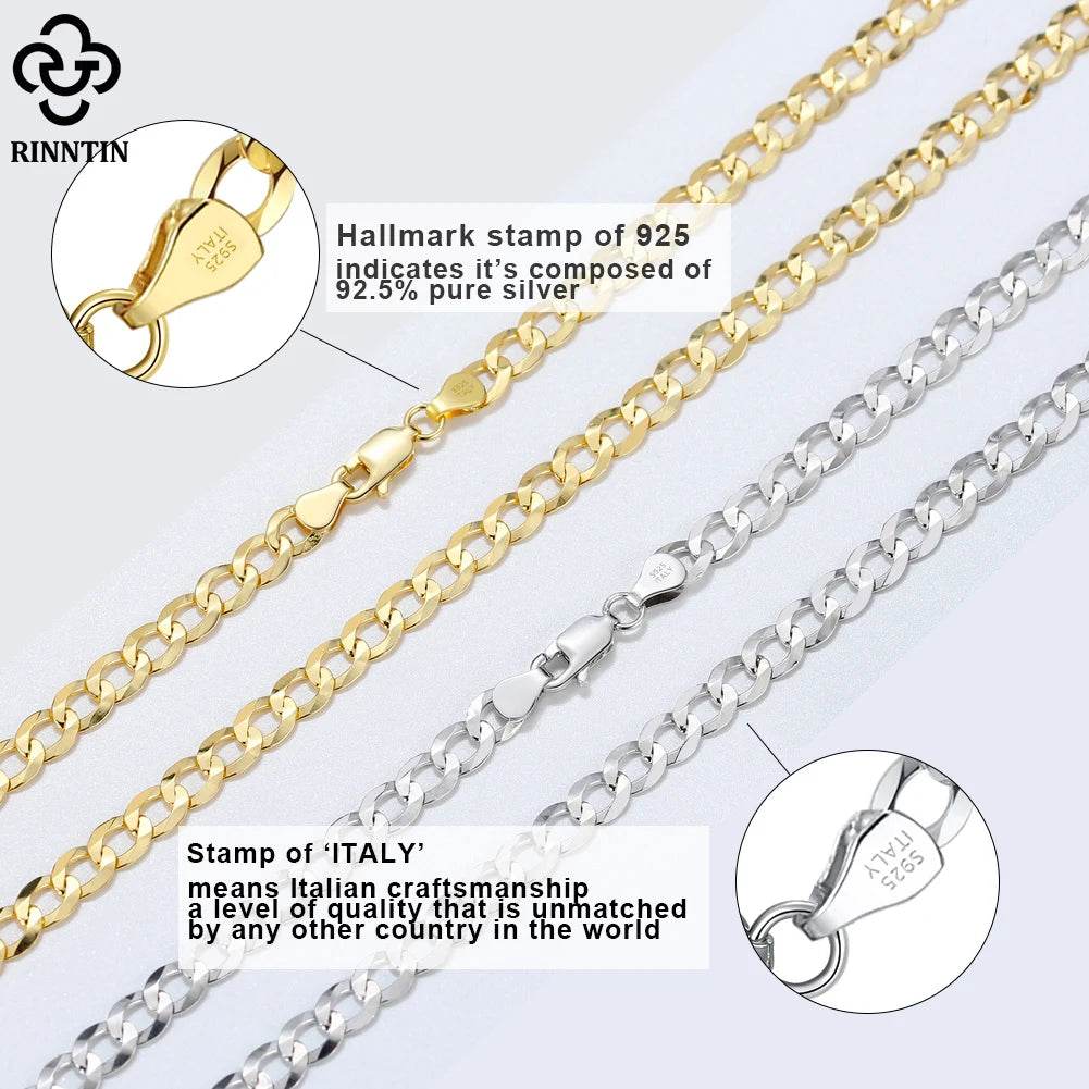 Rinntin 18K Gold Over 925 Sterling Silver 3mm/5mm Italian Diamond Cut Cuban Link Curb Chain Necklace for Women Men Jewelry SC60 - FLORANZANI- Beauté & Santé