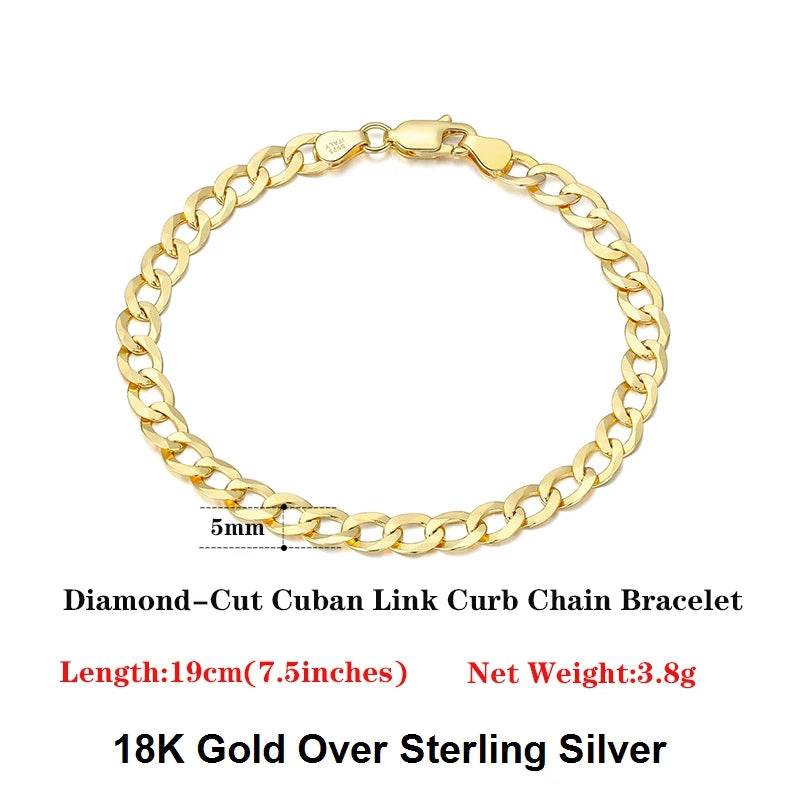 Rinntin 18K Gold Over 925 Sterling Silver 3mm/5mm Italian Diamond Cut Cuban Link Curb Chain Necklace for Women Men Jewelry SC60 - FLORANZANI- Beauté & Santé