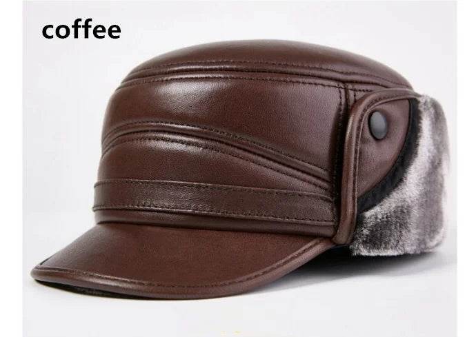 Winter Men's Genuine Leather Hat Thicken Leather Cowhide Baseball Caps With Warm Dad's Hats Sombrero De Cuero Del Hombre Super - FLORANZANI- Beauté & Santé