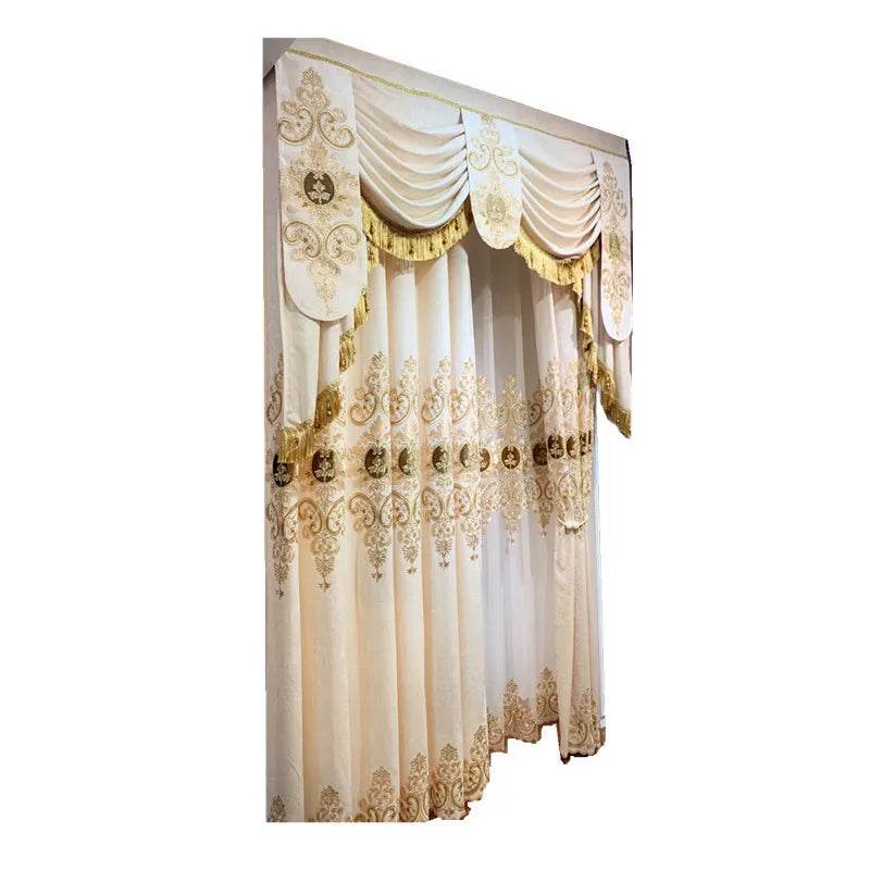 European Style High Quality Chenille Embroidered Blackout Villa Beige Curtains For Living Room Custom Voile Curtain For Bedroom - FLORANZANI- Beauté & Santé