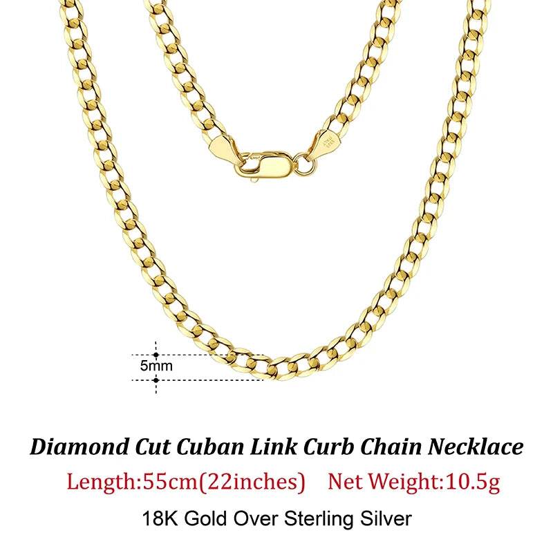 Rinntin 18K Gold Over 925 Sterling Silver 3mm/5mm Italian Diamond Cut Cuban Link Curb Chain Necklace for Women Men Jewelry SC60 - FLORANZANI- Beauté & Santé