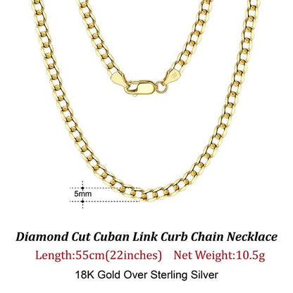 Rinntin 18K Gold Over 925 Sterling Silver 3mm/5mm Italian Diamond Cut Cuban Link Curb Chain Necklace for Women Men Jewelry SC60 - FLORANZANI- Beauté & Santé