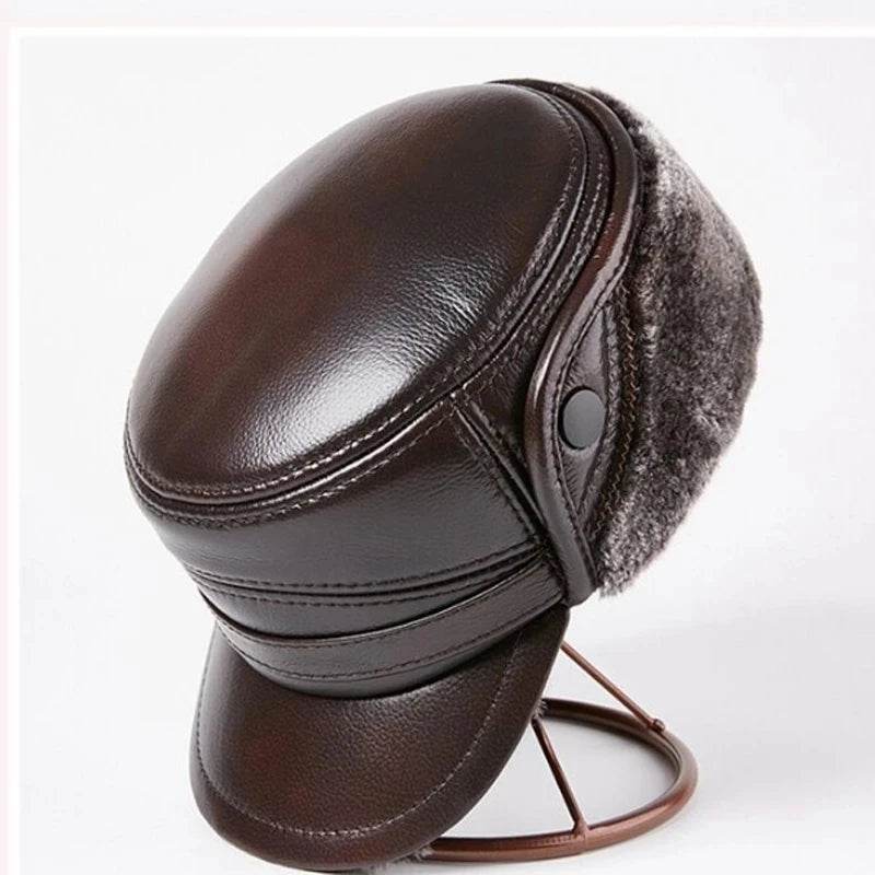 Winter Men's Genuine Leather Hat Thicken Leather Cowhide Baseball Caps With Warm Dad's Hats Sombrero De Cuero Del Hombre Super - FLORANZANI- Beauté & Santé