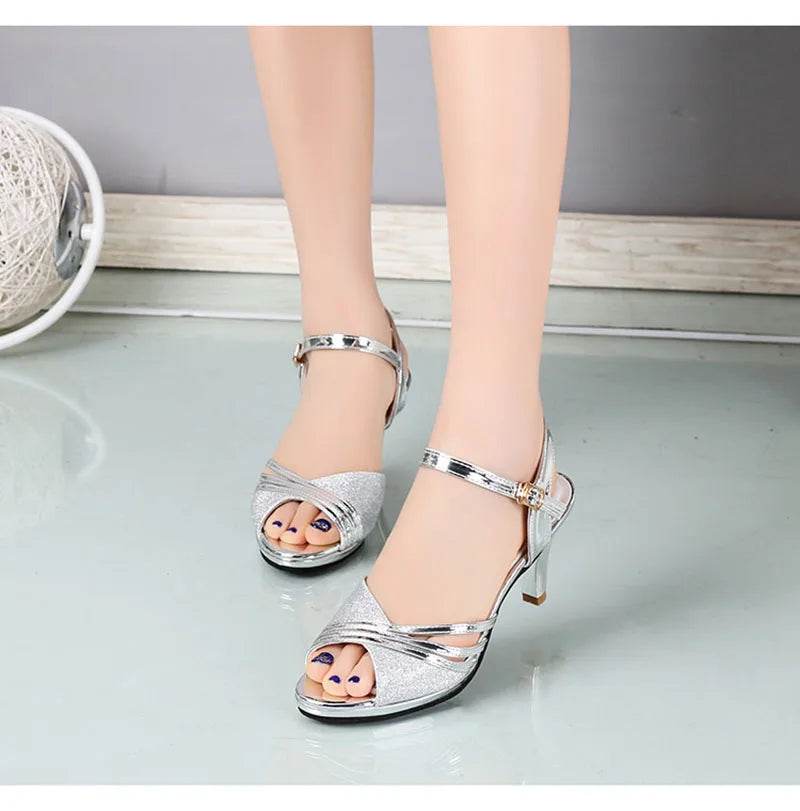 2024 Peep toe High Heels Sandals Women Summer Shoes Fashion Brand Women Sandals Casual Lady Heels 6cm Gold Silver A3422 - FLORANZANI- Beauté & Santé