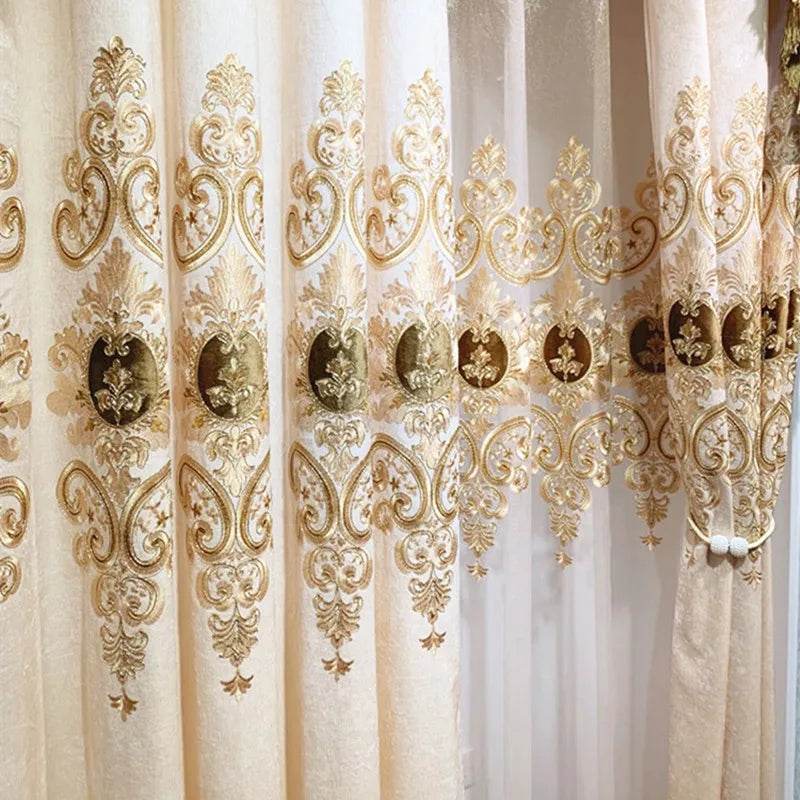 European Style High Quality Chenille Embroidered Blackout Villa Beige Curtains For Living Room Custom Voile Curtain For Bedroom - FLORANZANI- Beauté & Santé