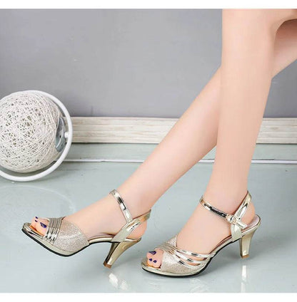 2024 Peep toe High Heels Sandals Women Summer Shoes Fashion Brand Women Sandals Casual Lady Heels 6cm Gold Silver A3422 - FLORANZANI- Beauté & Santé