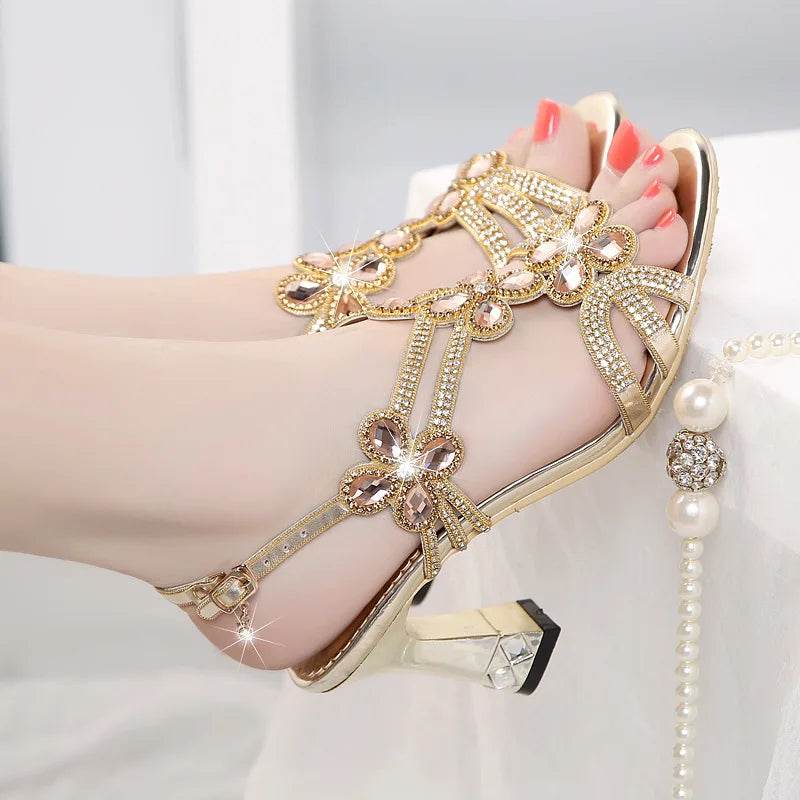 WUYAZQI Fashion women's shoes high heels Rhinestone sandals women's crystal diamond fish mouth sandals sexy women's sandals Q8 - FLORANZANI- Beauté & Santé