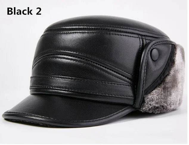 Winter Men's Genuine Leather Hat Thicken Leather Cowhide Baseball Caps With Warm Dad's Hats Sombrero De Cuero Del Hombre Super - FLORANZANI- Beauté & Santé