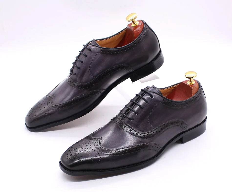 Luxury Men's Dress Shoes Genuine Calf Leather Oxford Shoes for Men Wingtip Brogue Comfortable Business Formal Shoes Male - FLORANZANI- Beauté & Santé