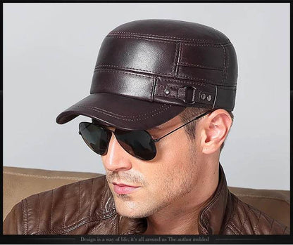 Genuine Leather First layer cowhide Cap Men Flat Caps Army Military Hat Elegant Man Baseball Cap Adjustable British Vintage - FLORANZANI- Beauté & Santé